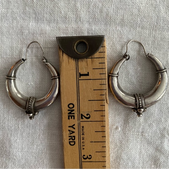 Indian Bubble Hoop Sterling Silver Boho Earrings - Picture 7 of 10